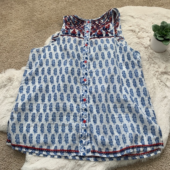 Lucky Brand Blue & Red Floral Sleeveless Blouse- L - Picture 2 of 14